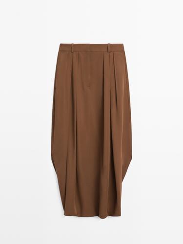 Falda pantalón pliegues fluida - Beige de Zara