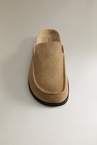 LEATHER MULE CLOG SLIPPERS - Taupe Grey by Zara - Image 4