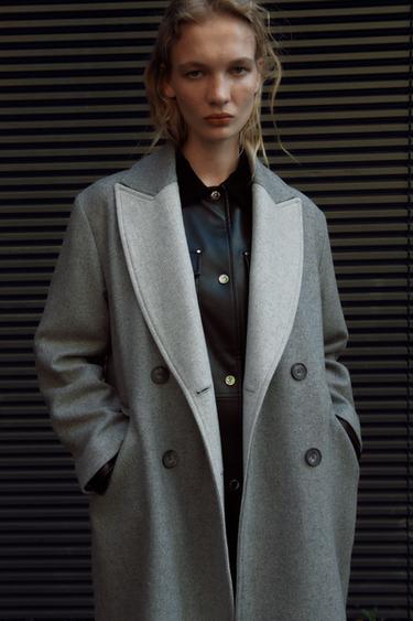 Zara DOUBLE-BREASTED WOOL COAT - Gray