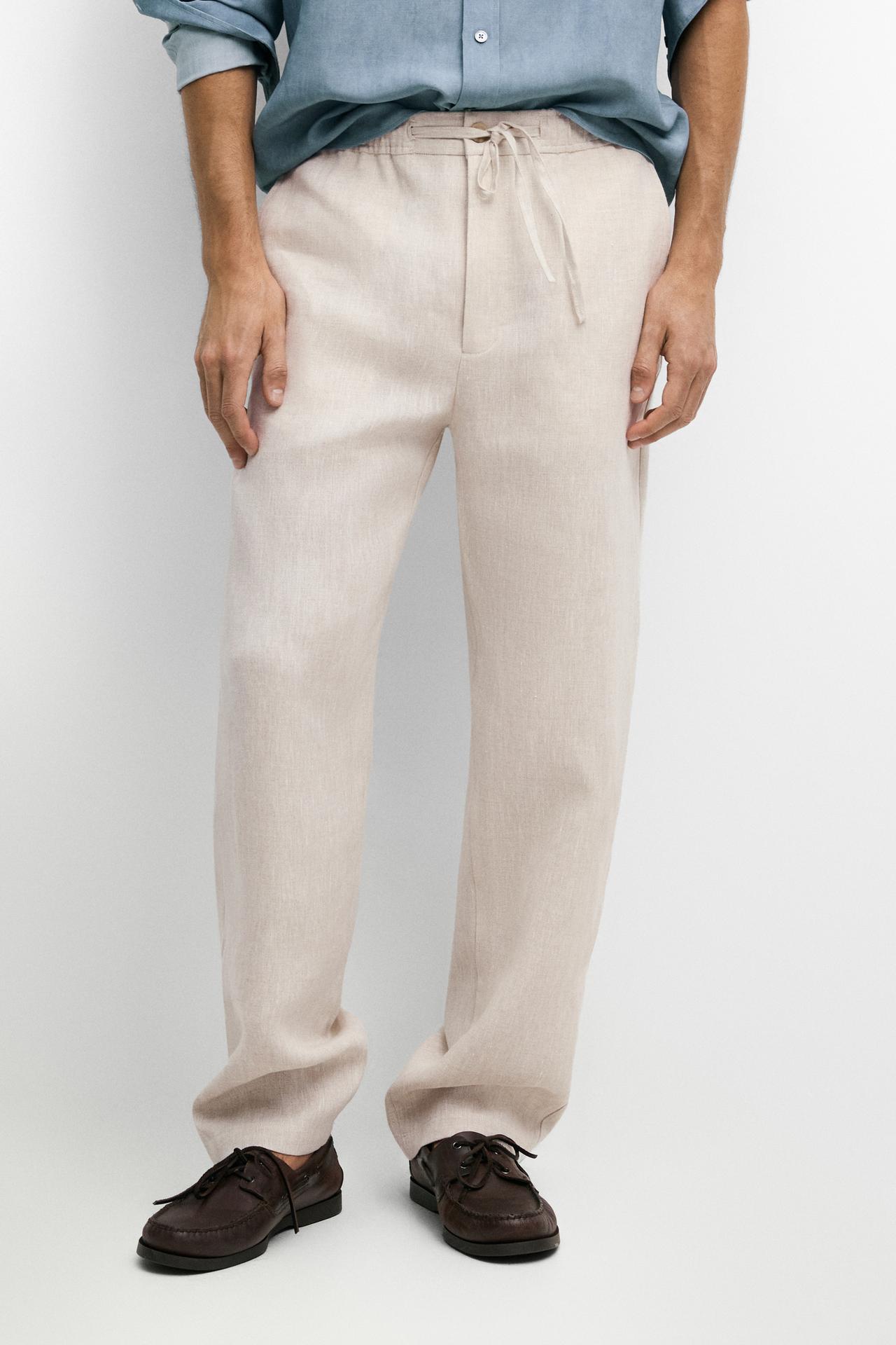 100% linen jogger fit pants — Ecru