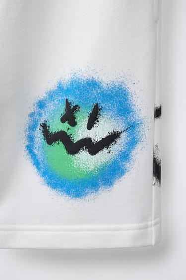 GRAFFITI PRINT BERMUDA SHORTS - Ecru by Zara - Image 3