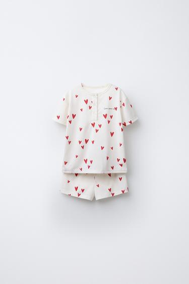 Zara 2-6 YEARS/ HEART PRINT T-SHIRT AND BERMUDA SHORTS PAJAMAS - Ecru - Image 0
