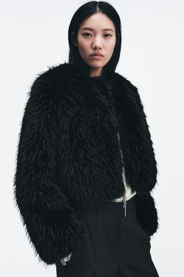 SHORT FAUX FUR COAT ZW COLLECTION - Black by Zara