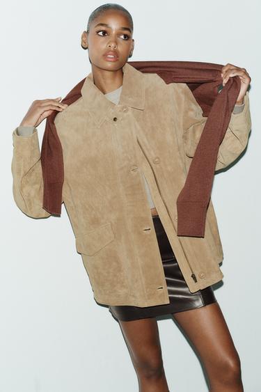 VESTE EN DAIM - Sable clair de Zara - Image 2