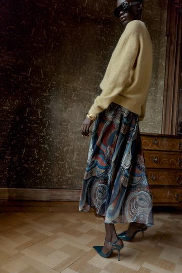 JUPE MI-LONGUE IMPRIMÉE AVEC FIL MÉTALLISÉ ET CEINTURE - Bleu / Bleu marine de Zara - Image 2