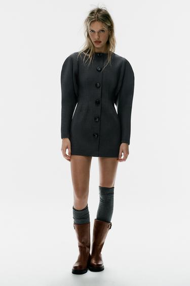 Zara VOLUME SLEEVE MINI DRESS - Gray