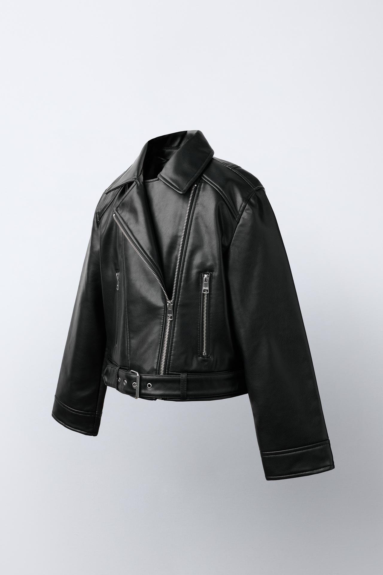 LEATHER EFFECT BIKER JACKET — Black