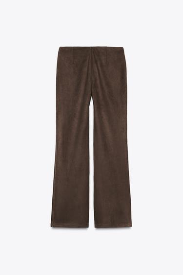 PANTALON FLARE EFFET DAIM CLOUS - Chocolat de Zara - Image 8