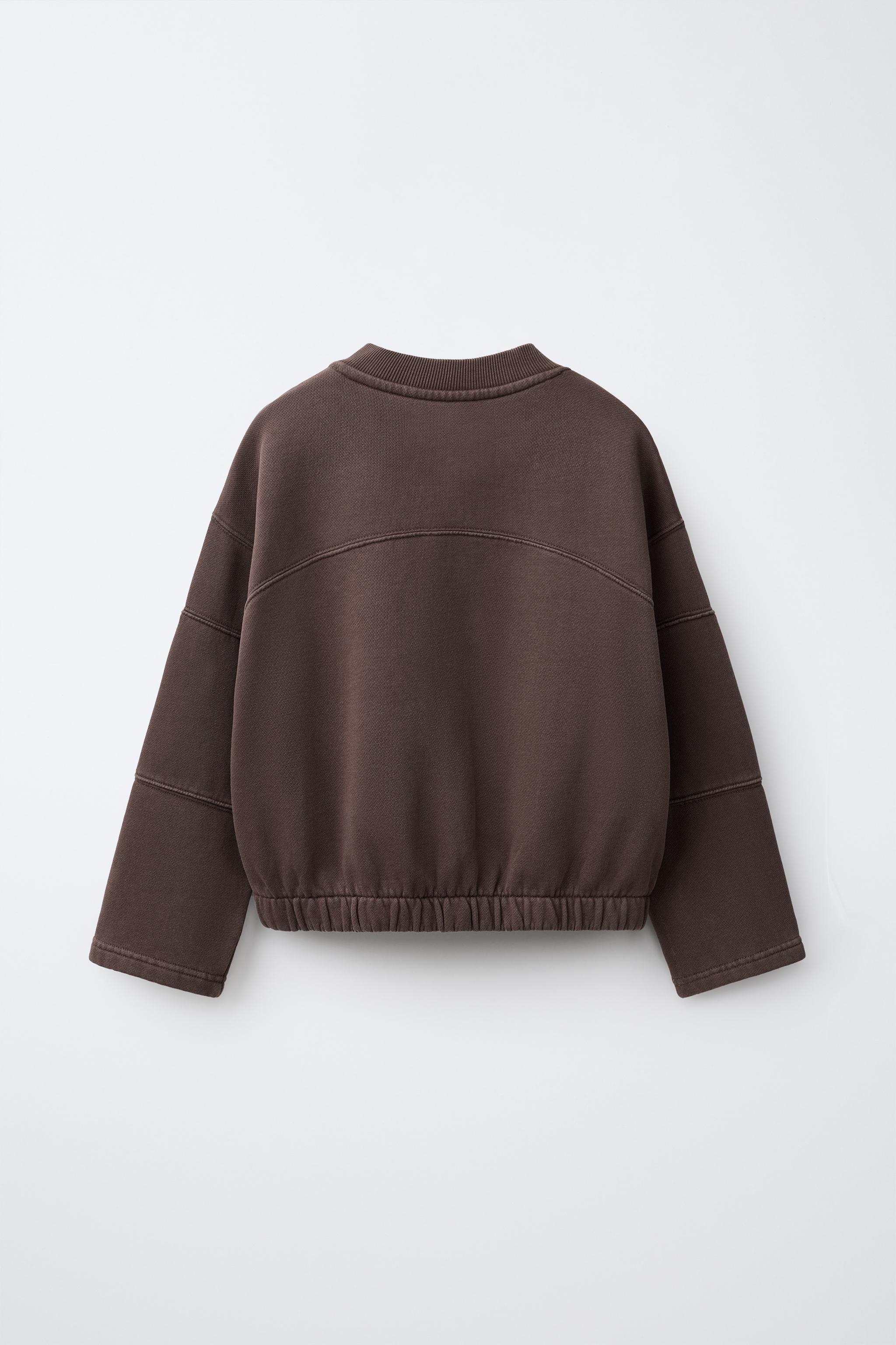 WASHED EFFECT GRAPHIC SWEATSHIRT — Brown
