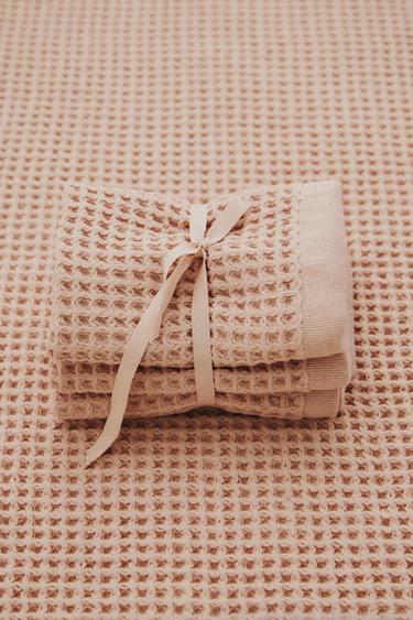 WAFFLE-KNIT COTTON HAND TOWEL (PACK OF 3) - Light pink by Zara