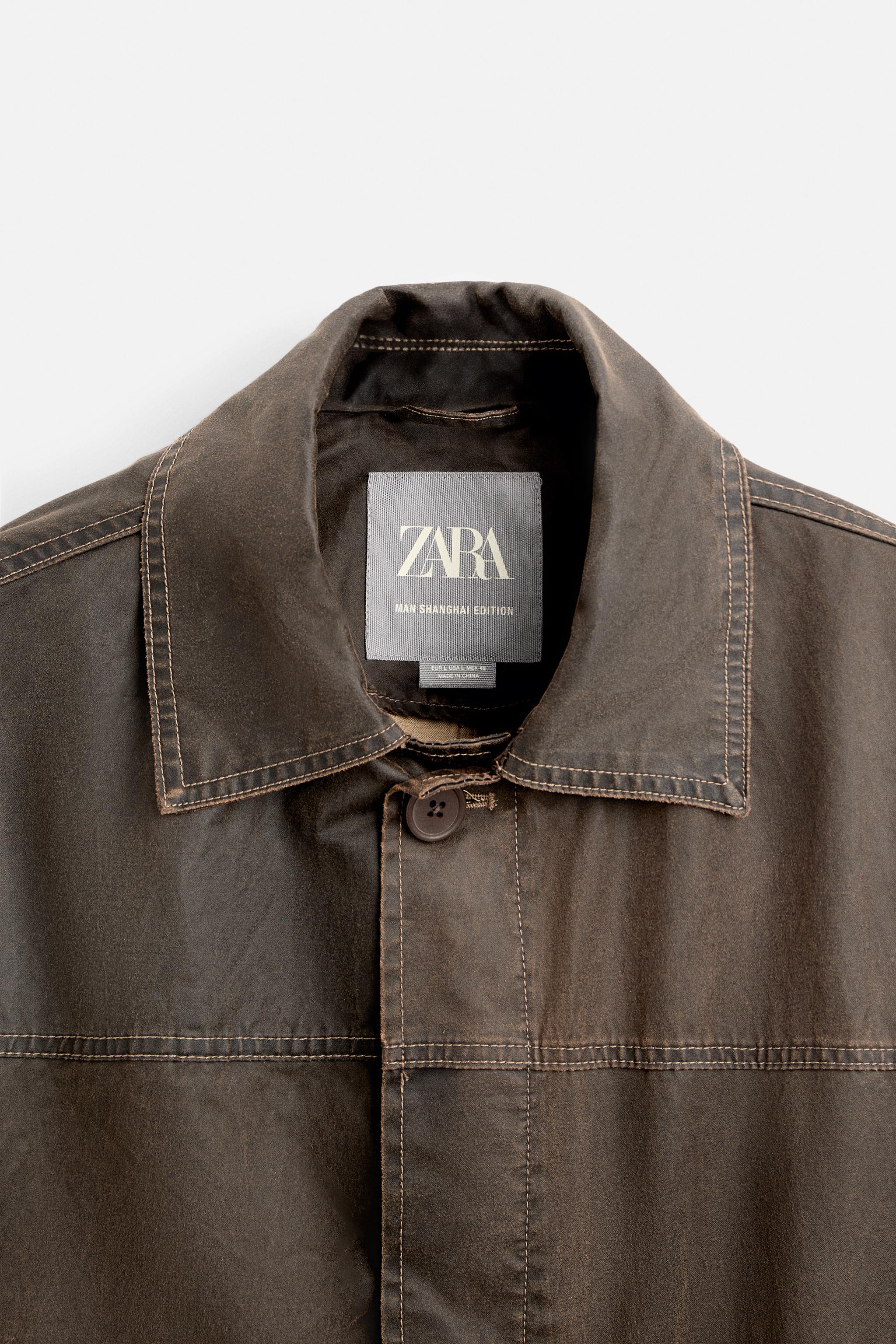 Men’s ZARA wax effect jacket size large tan store color NWT