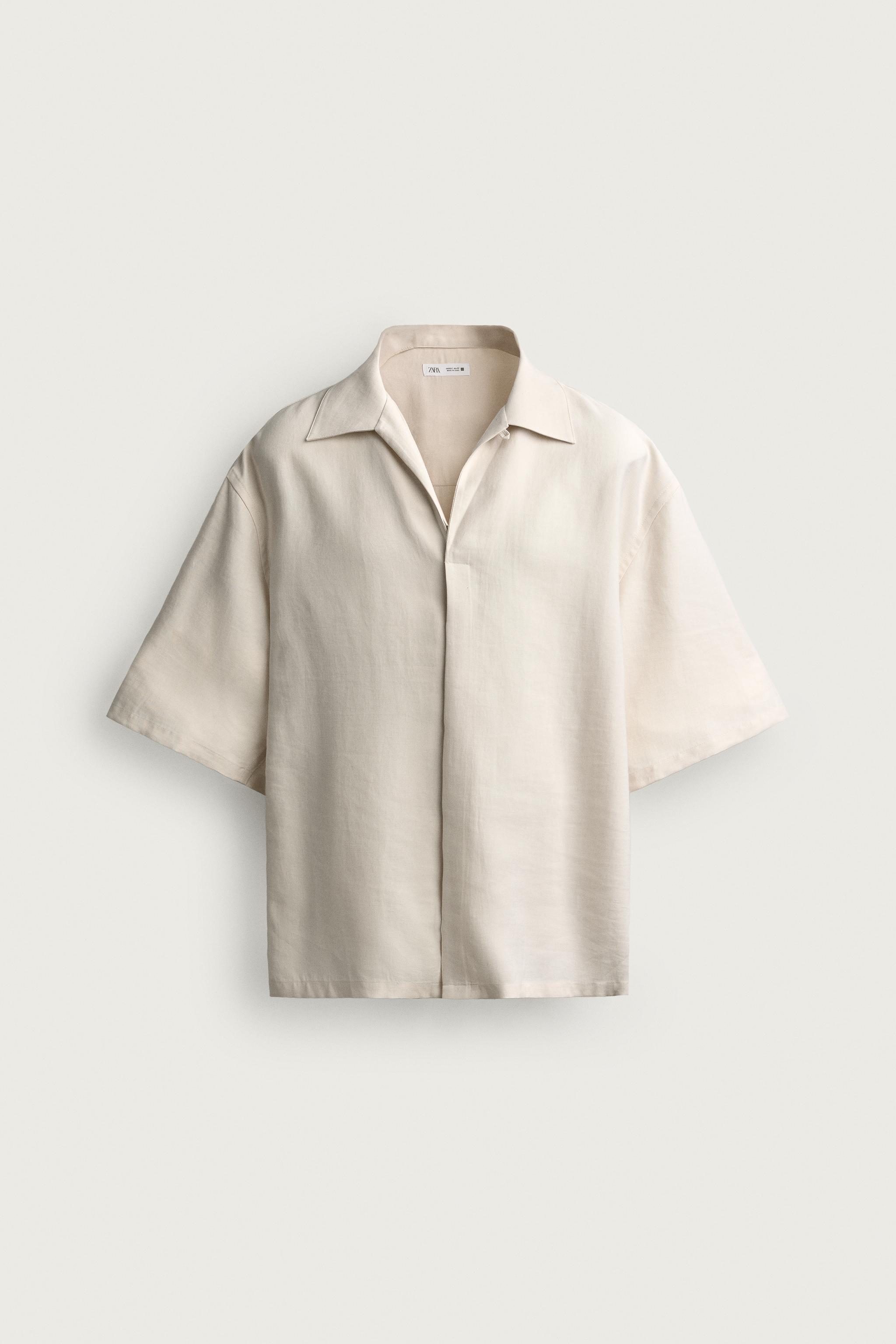RELAXED FIT FLOWY SHIRT — Mid-ecru