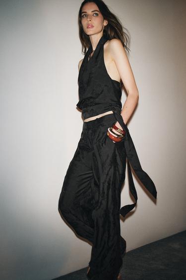 بنطلون بجاكار أزهار ZW COLLECTION - أسود الخاص بـ Zara