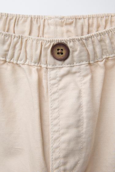 LINEN BLEND CARGO TROUSERS - Light beige by Zara - Image 2