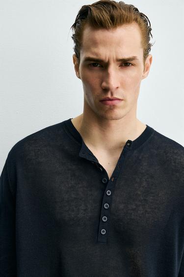 TEXTURED HENLEY JUMPER - Dark navy by Zara - Image 5