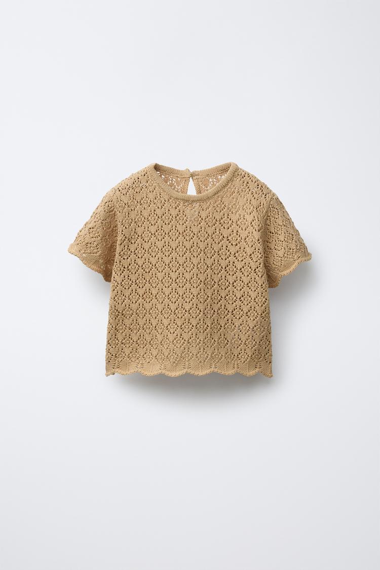 POINTELLE KNIT TOP Ochre ZARA South Africa - Main Image