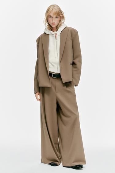 TOPSTITCHED PLEATED PANTS — Beige 1