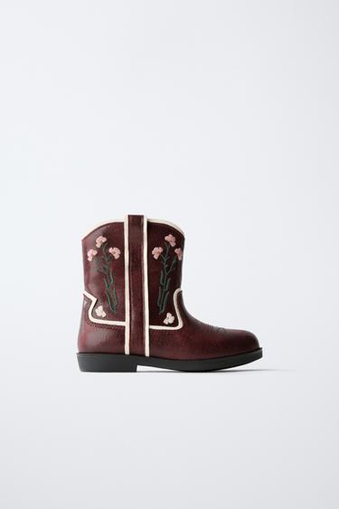 EMBROIDERED COWBOY BOOTS - Maroon by Zara - Image 0