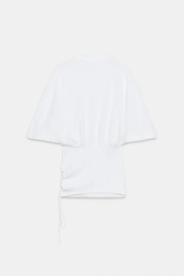 TOP FLAMÉ AVEC CEINTURE - Blanc de Zara - Image 4