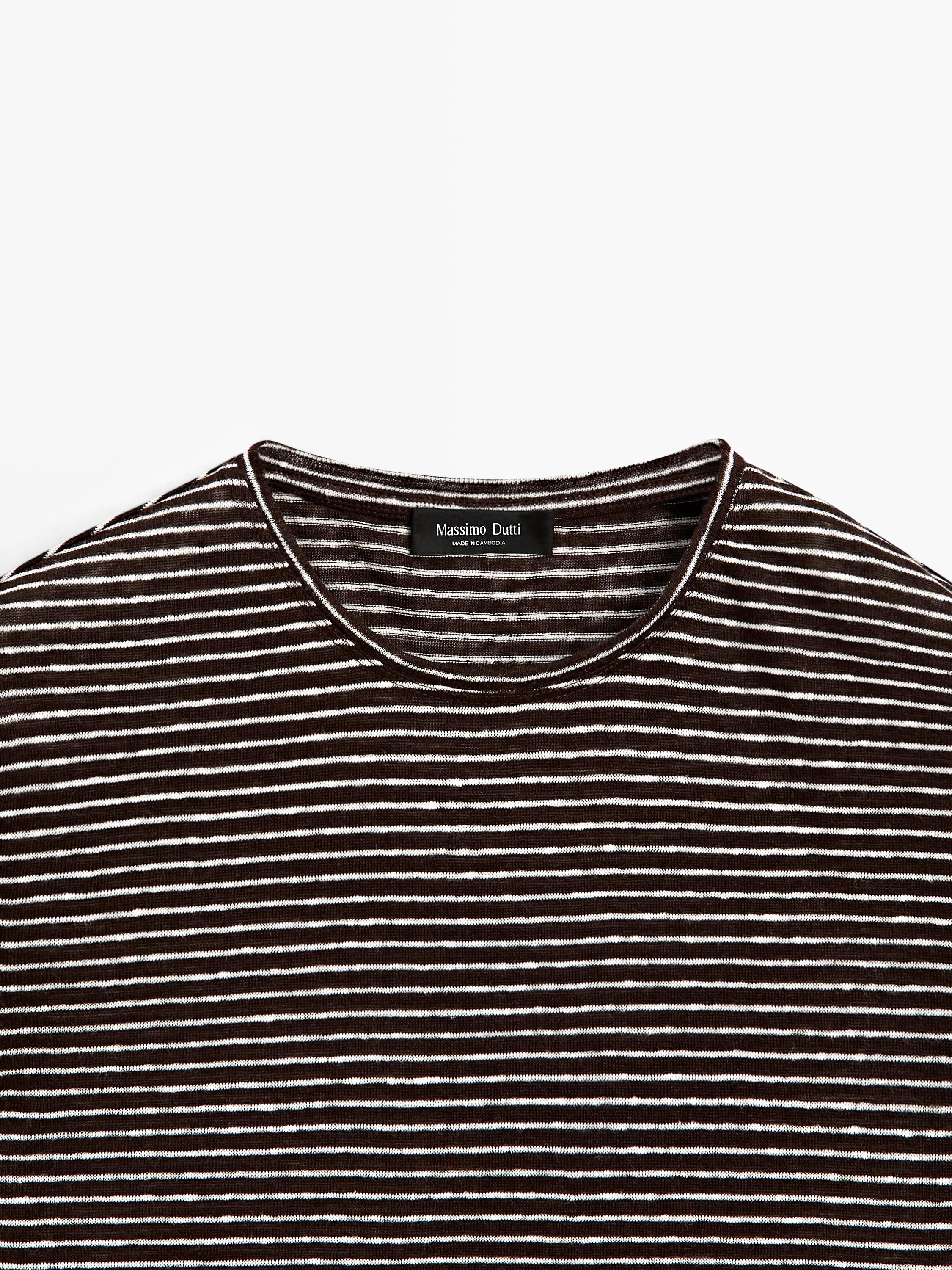 100% linen regular fit striped T-shirt