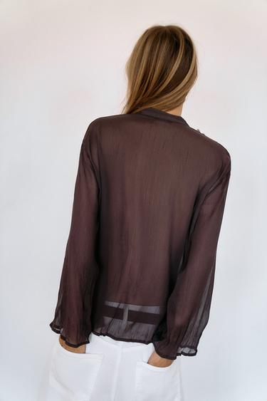 RUFFLED BLOUSE - Dark brown by Zara - Image 3
