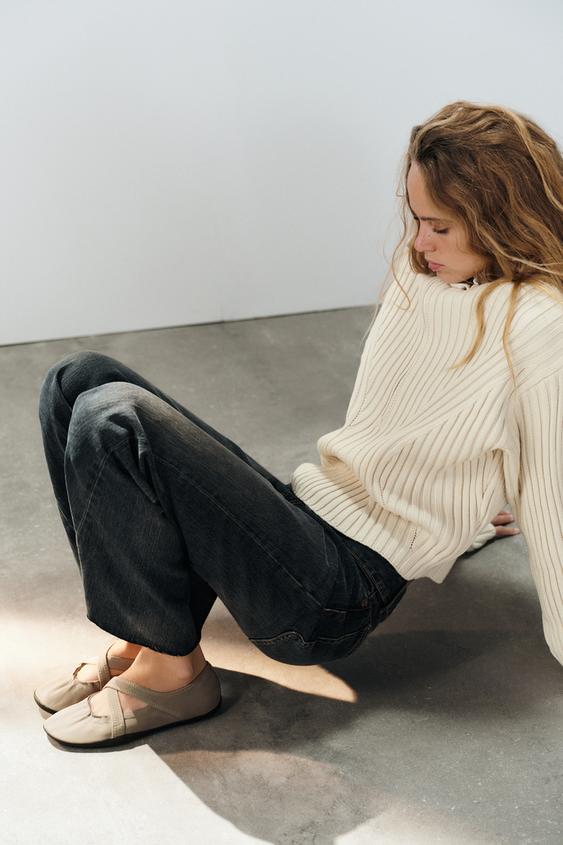 Zara CROSS-STRAP SPORT BALLET FLATS - Taupe Gray - Image 0