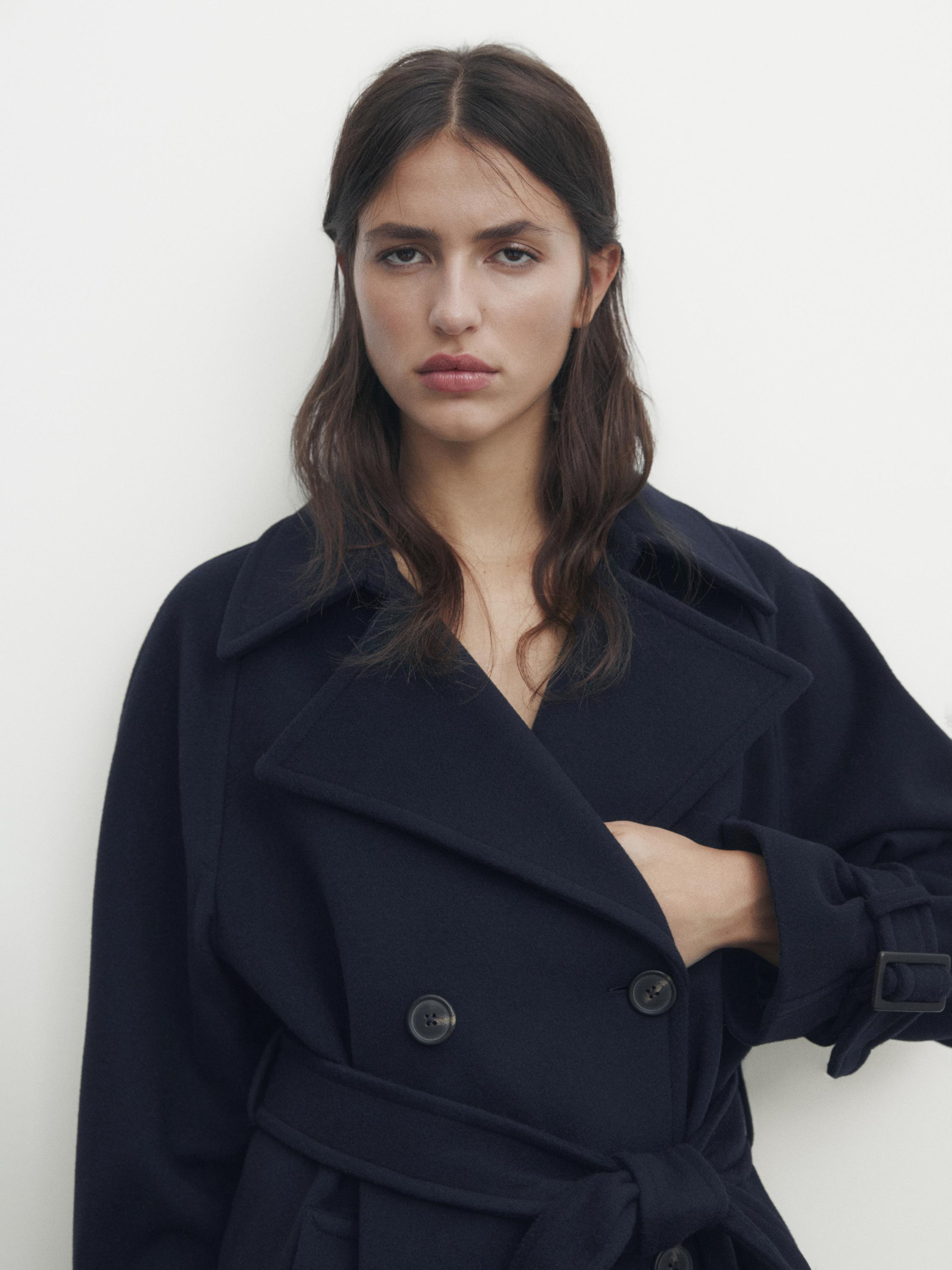 Navy blue wool blend trench coat - Navy blue