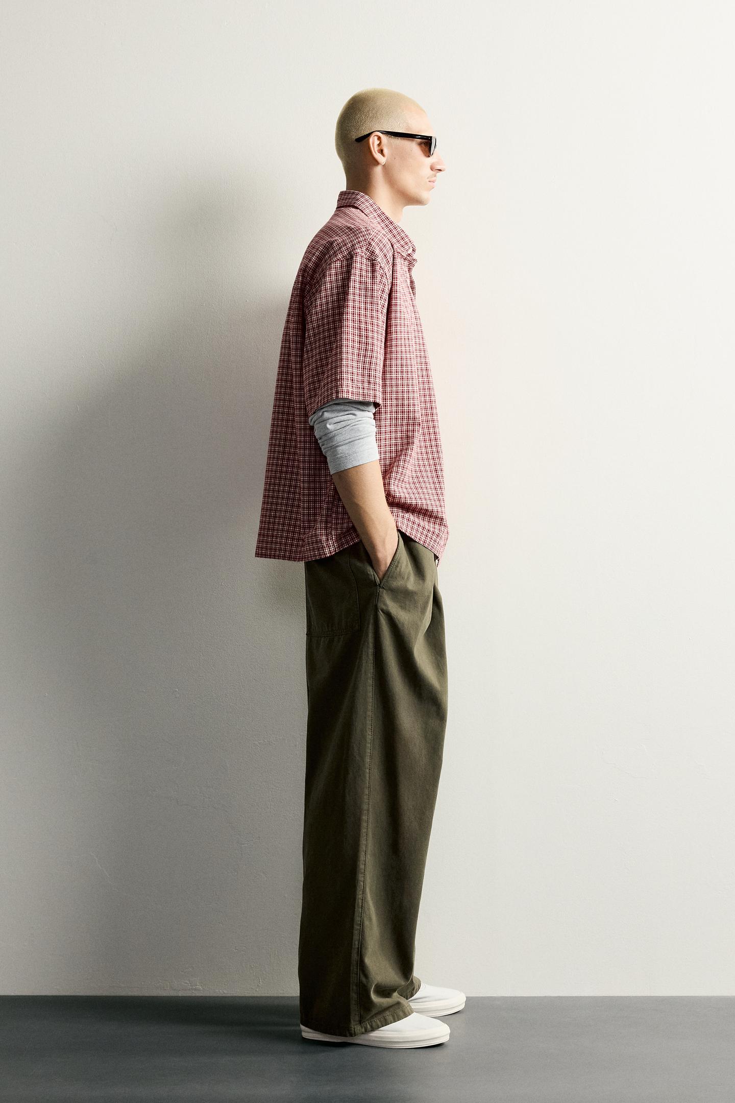 Мужская рубашка Zara Relaxed Fit Plaid, цвет: Красный / Тёмно-синий — фото 4