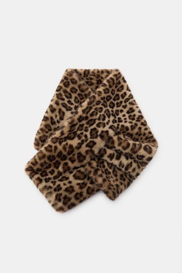 Zara FAUX FUR ANIMAL PRINT SCARF - Leopard