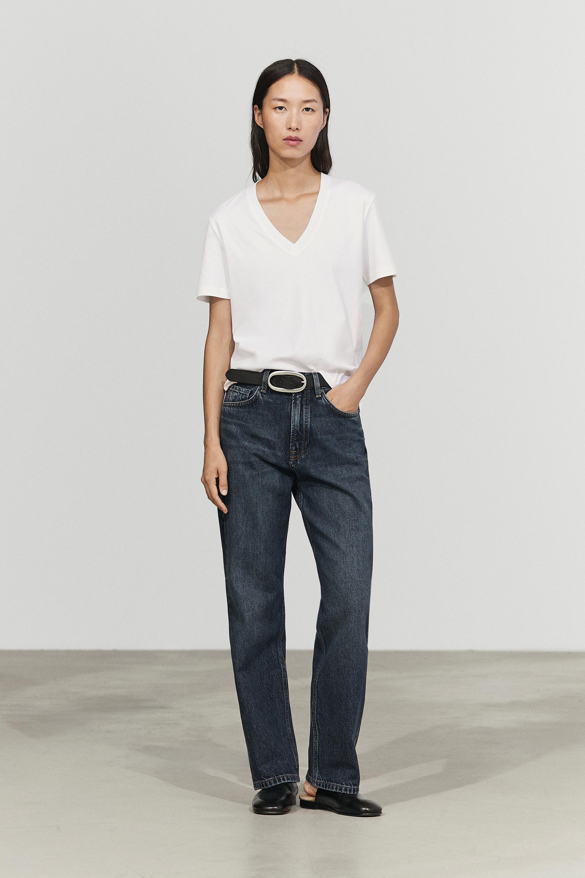 100% cotton interlock V-neck T-shirt - White | ZARA United States