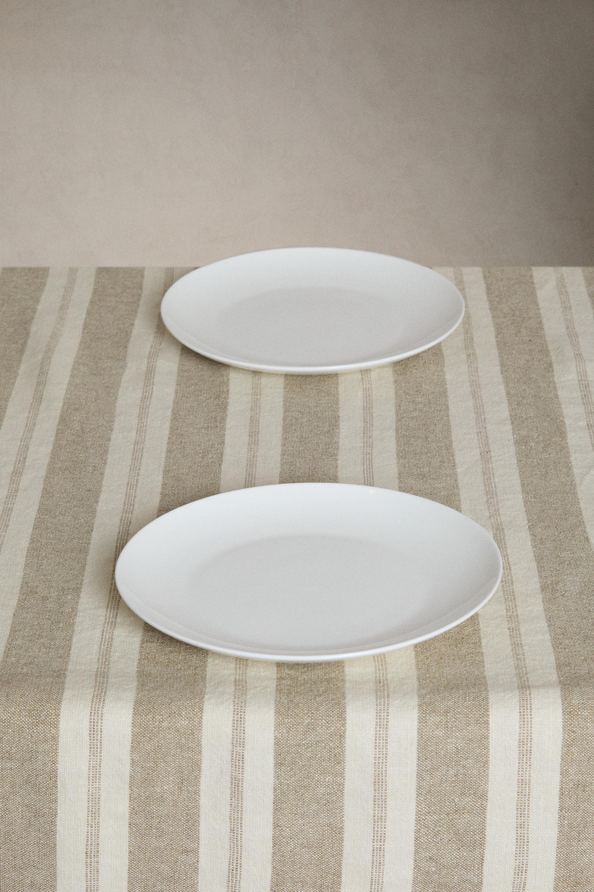 STRIPED HEAVY LINEN TABLECLOTH — Ecru