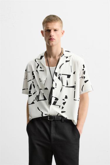 CHEMISE ÉLASTIQUE À IMPRIMÉ ABSTRAIT - Blanc de Zara - Image 1