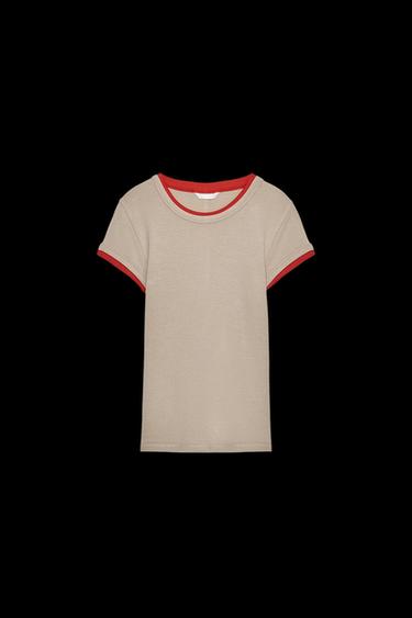 Zara DOUBLE T-SHIRT - Mink - Image 0