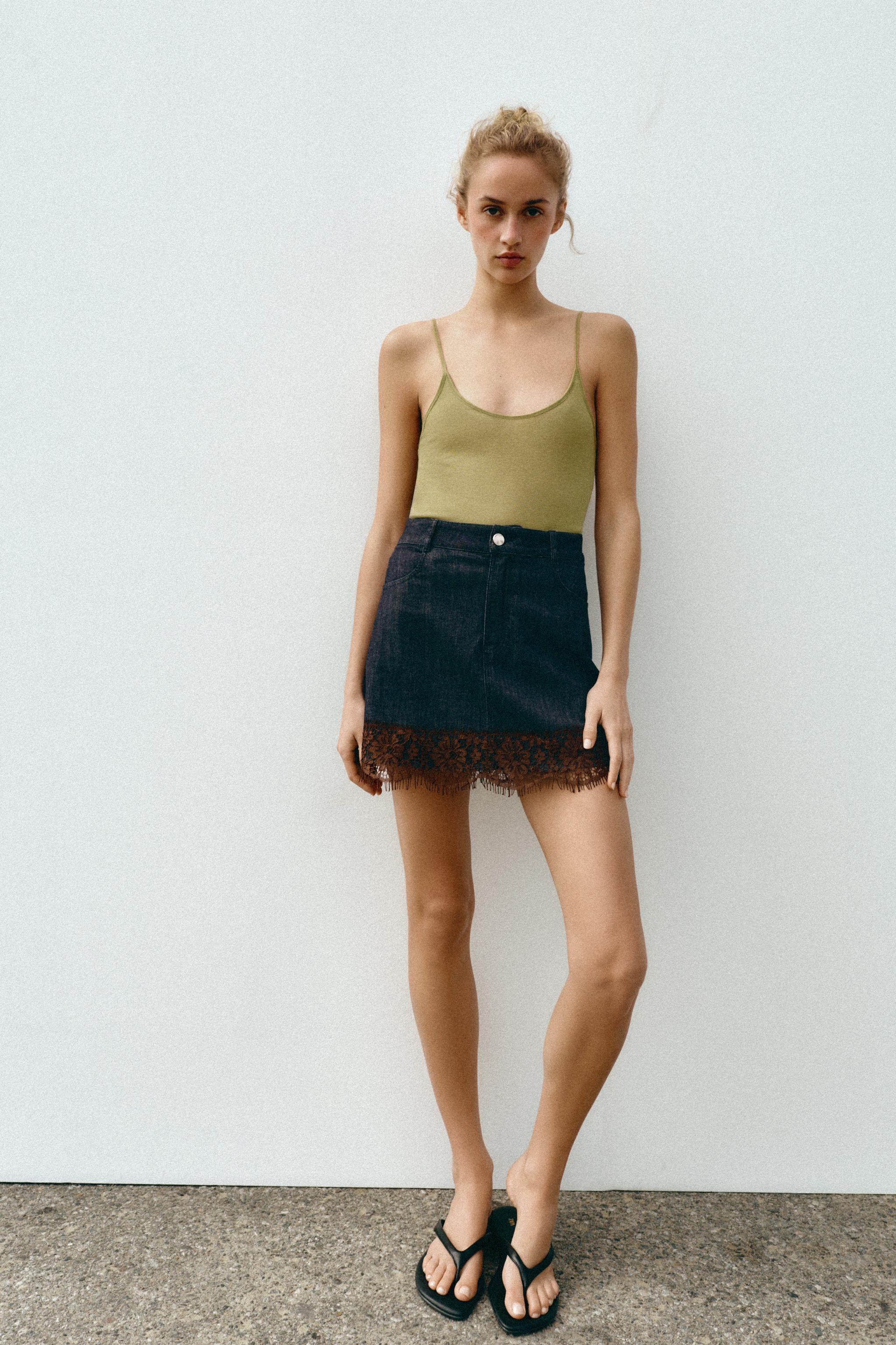 JUPE-PANTALON Z1975 EN JEAN ET DENTELLE