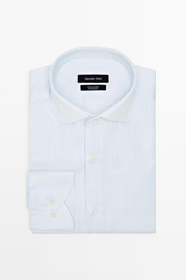 Chemise slim double rayure 100 % coton - Raie verte de Zara
