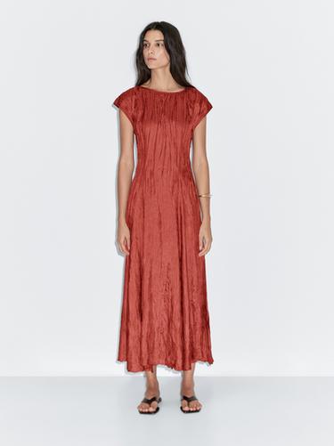 Zara Long pleated satin dress - 353 - Image 0