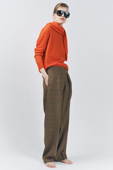 ZW COLLECTION CHECK DARTED TROUSERS - Light brown by Zara - Image 3