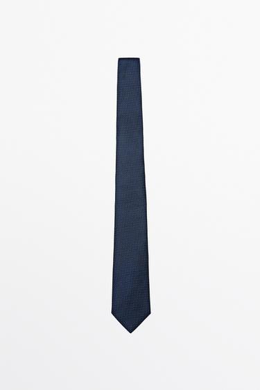 Zara 100% silk micro-polka dot tie - Navy blue - Image 0