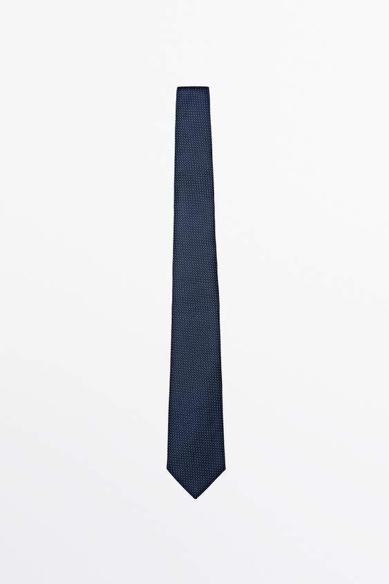 Zara 100% silk micro-polka dot tie - Navy blue - Image 0