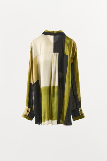 PRINTED SATIN SHIRT - Green by Zara - Image 7