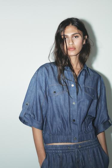 JAQUETA COM LINHO E MANGA DOBRADA - Índigo da Zara