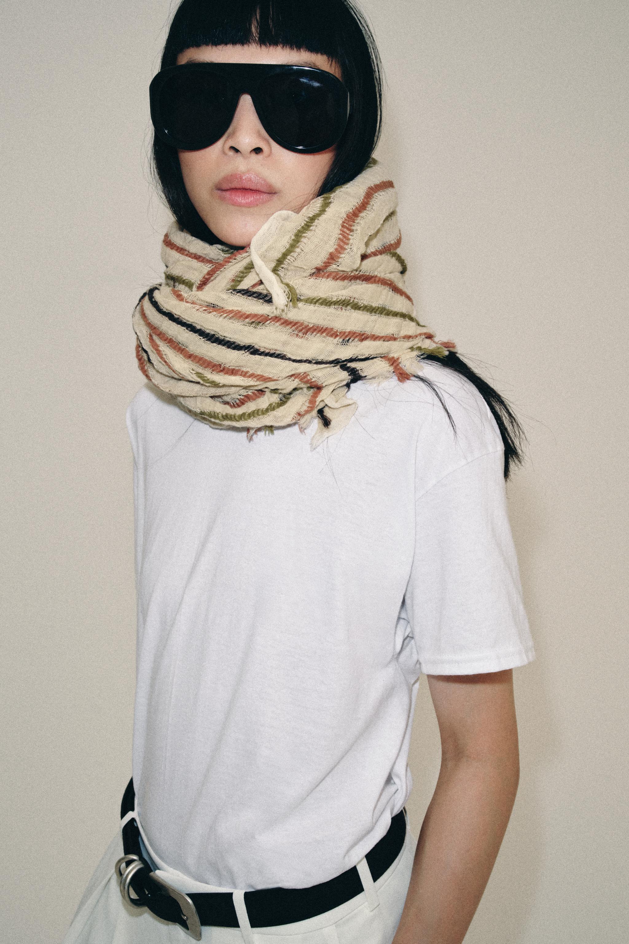 Женские аксессуары Zara LINEN STRIPED SCARF — фото 3