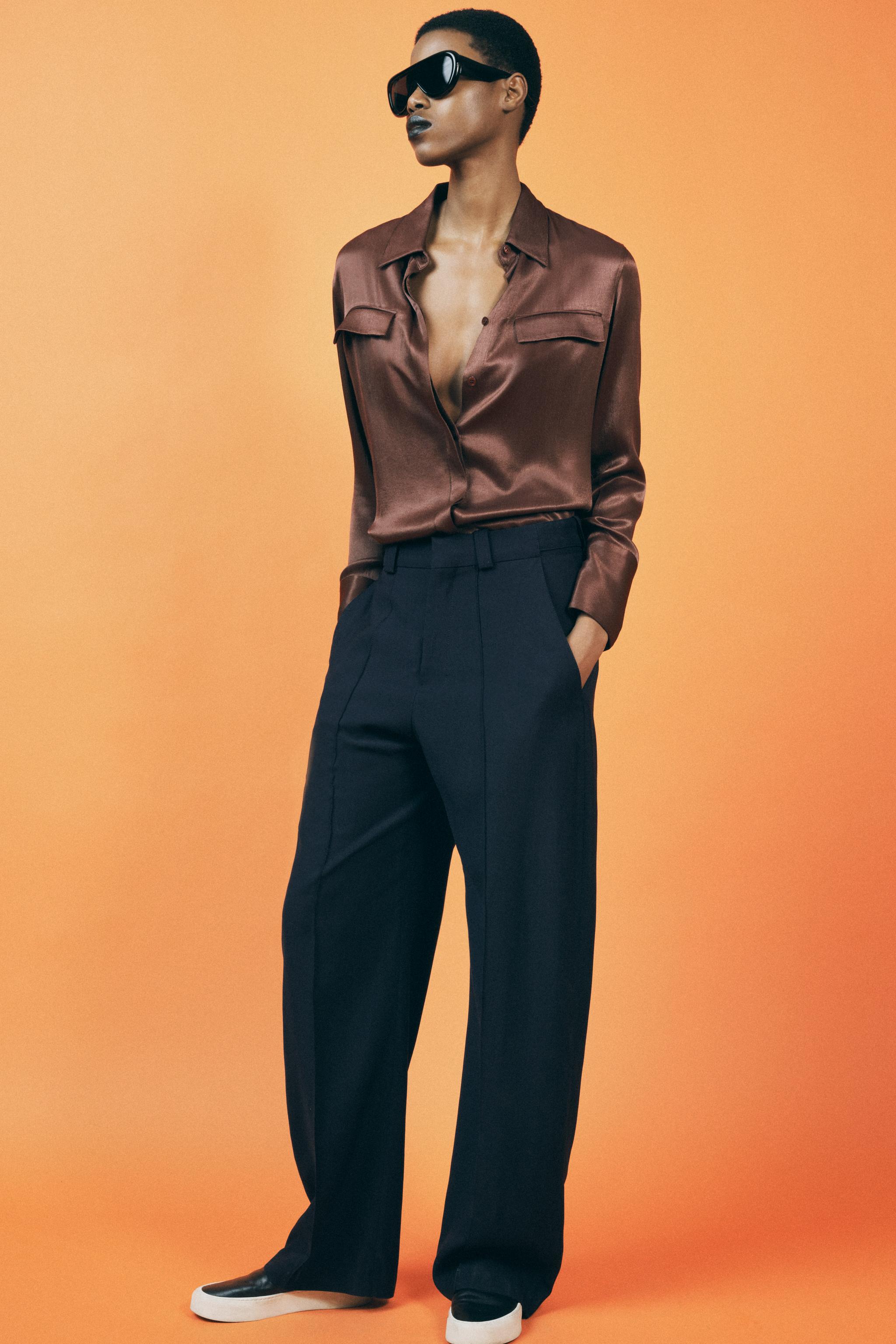 SATIN EFFECT POCKET SHIRT ZW COLLECTION - Burgundy | ZARA