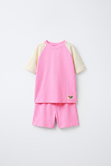Zara 1 1/2-6 歲/ 標籤紋理睡衣 - 粉紅色