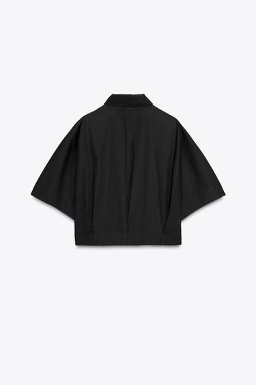 CHEMISE EN POPELINE À MANCHES LARGES - Noir de Zara - Image 7