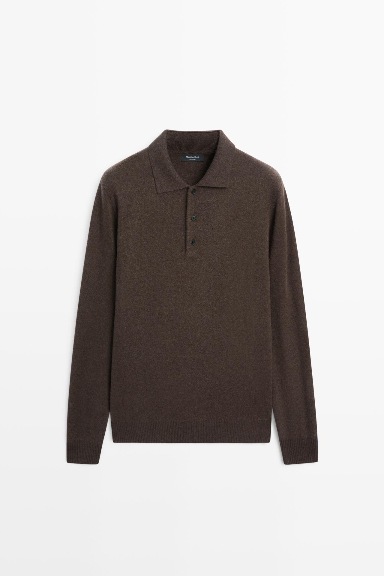 Wool blend polo sweater — Chocolate