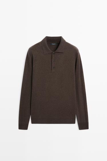 Wool blend polo sweater — Chocolate 1