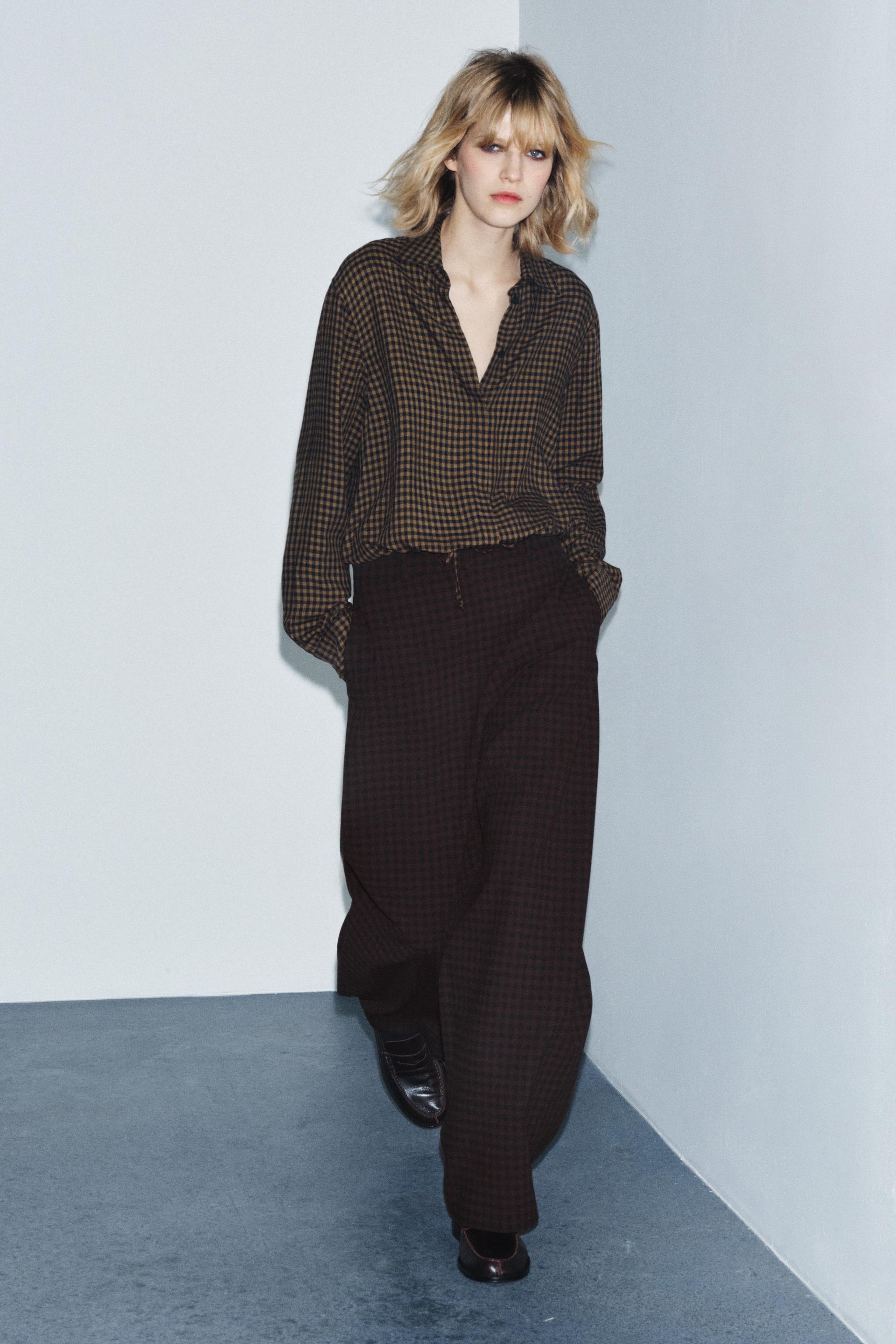 ZW COLLECTION GINGHAM BLOUSE - Black / Brown | ZARA South Africa