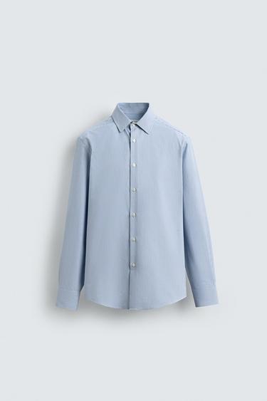 CAMISA RAYAS - Celeste de Zara - Imagen 0