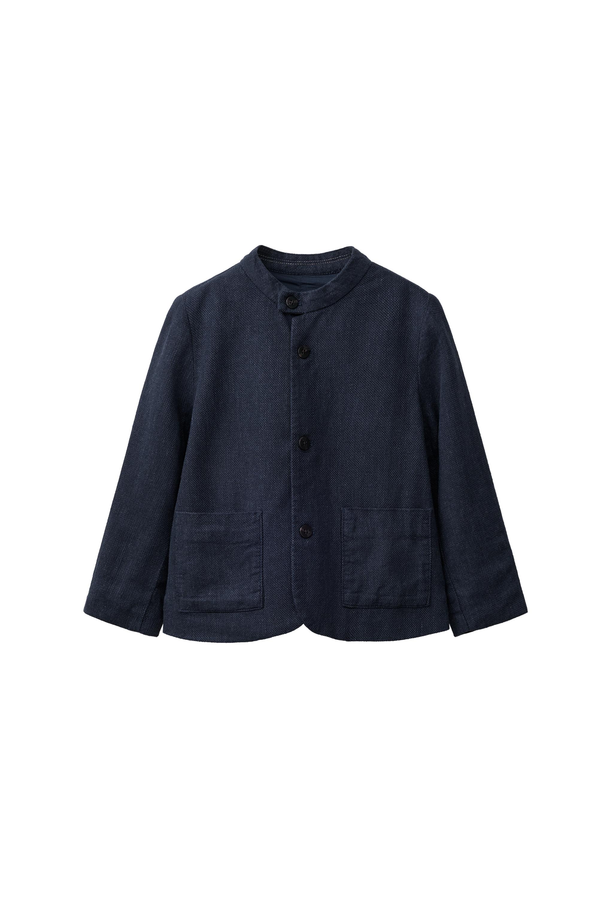 リネン混スタンドカラーブレザー - ネイビーブルー | ZARA Japan / 日本